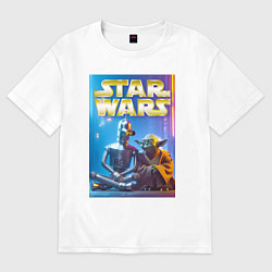 Женская футболка оверсайз Bender and Yoda - ai art collab