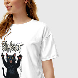 Футболка оверсайз женская Slipknot Кот с поднятыми лапами, цвет: белый — фото 2