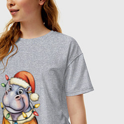 Футболка оверсайз женская Бегемот и гирлянда, цвет: меланж — фото 2