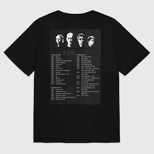 Женская футболка оверсайз R E M / Черный – фото 2