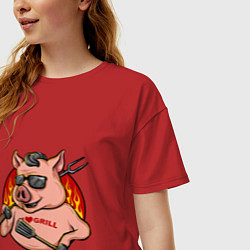 Футболка оверсайз женская Люблю жарить, цвет: красный — фото 2