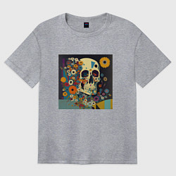 Футболка оверсайз женская Череп в ярких цветах, цвет: меланж
