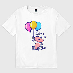 Футболка оверсайз женская Коровка с шариками, цвет: белый