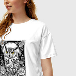 Футболка оверсайз женская Филин с розами, цвет: белый — фото 2