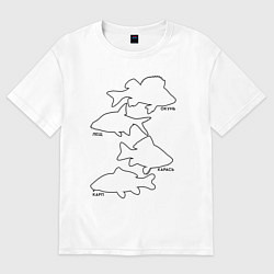 Футболка оверсайз женская Контуры рыб, цвет: белый