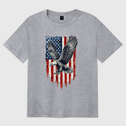 Футболка оверсайз женская Орёл на фоне американского флага USA, цвет: меланж