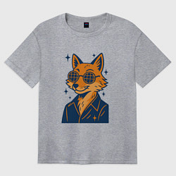 Футболка оверсайз женская Лиса в очках, цвет: меланж