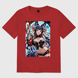 Футболка оверсайз женская Озорная лиса с бензопилой, цвет: красный