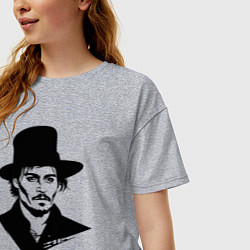 Футболка оверсайз женская Джонни Депп в шляпе, цвет: меланж — фото 2