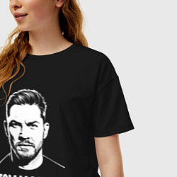 Футболка оверсайз женская Том Харди белый портрет, цвет: черный — фото 2