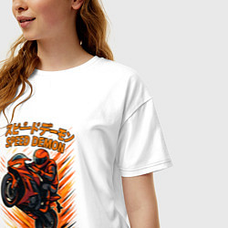 Футболка оверсайз женская Speed demon мотоциклист, цвет: белый — фото 2