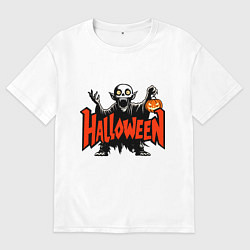 Женская футболка оверсайз Вампир с надписью halloween