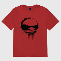 Женская футболка оверсайз Волга река в стекающей краске