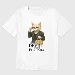 Футболка оверсайз женская Дьявол носит Пурада пародия с кошкой, цвет: белый