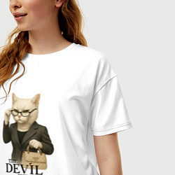 Футболка оверсайз женская Дьявол носит Пурада пародия с кошкой, цвет: белый — фото 2