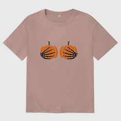 Женская футболка оверсайз Хэллоуин Тыквы на груди