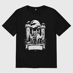 Женская футболка оверсайз Верблюды под луной у замка Челябинск