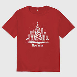 Женская футболка оверсайз Новогодняя сказка Нью-Йорка
