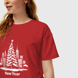 Футболка оверсайз женская Новогодняя сказка Нью-Йорка, цвет: красный — фото 2