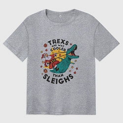 Женская футболка оверсайз Санта на динозавре