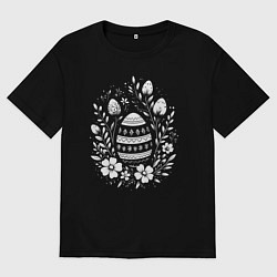 Футболка оверсайз женская Пасхальное яйцо в цветах, цвет: черный