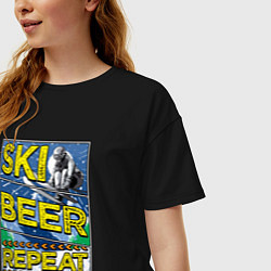 Футболка оверсайз женская Лыжи и пивко, цвет: черный — фото 2
