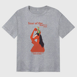 Футболка оверсайз женская Красная лошадь с лейкой, цвет: меланж