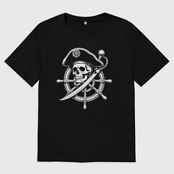 Женская футболка оверсайз Пиратский штурвал с черепом