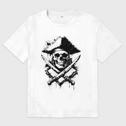 Футболка оверсайз женская Пиратский череп с мечами, цвет: белый