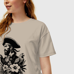Футболка оверсайз женская Пират среди цветов, цвет: миндальный — фото 2