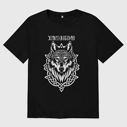 Женская футболка оверсайз Живи свободно - волк в кельтском стиле