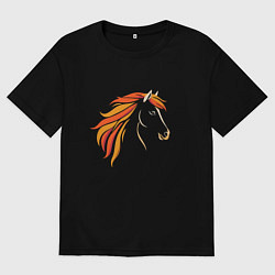 Футболка оверсайз женская Лошадь огненная, символ года, цвет: черный