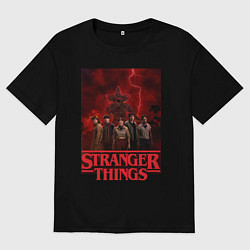 Женская футболка оверсайз Пятеро и демогоргон Загадочные события финал