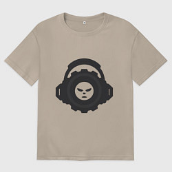 Женская футболка оверсайз Логотип c лицом и шестернёй в наушниках