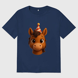 Женская футболка оверсайз Новогодняя лошадка голова