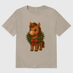 Женская футболка оверсайз Маленькая милая лошадка в городе