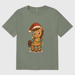 Женская футболка оверсайз Лошадка в гирлянде