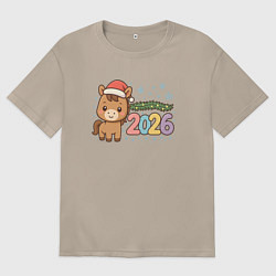 Футболка оверсайз женская Новогодняя лошадка 2026, цвет: миндальный