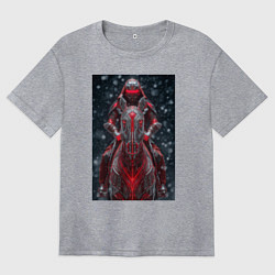 Футболка оверсайз женская Зимний киберпанк: красный конь и рыцарь, цвет: меланж