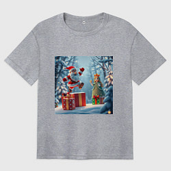 Футболка оверсайз женская Дед Морозио и Принцесса Снегурочка: вперёд за пода, цвет: меланж