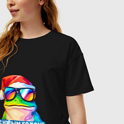 Футболка оверсайз женская Новогодняя лягушка, цвет: черный — фото 2