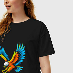 Футболка оверсайз женская Схематичный полёт орла, цвет: черный — фото 2