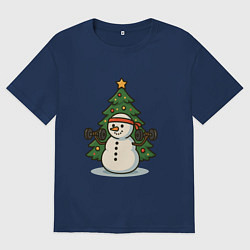 Женская футболка оверсайз Снеговик с гирями