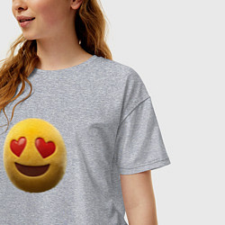 Футболка оверсайз женская Пушистый смайлик с сердечками в глазах, цвет: меланж — фото 2