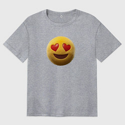 Женская футболка оверсайз Пушистый смайлик с сердечками в глазах