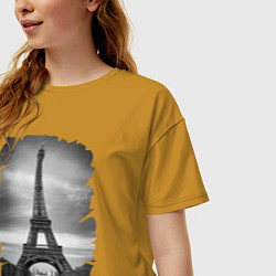 Футболка оверсайз женская Эйфелева башня, цвет: горчичный — фото 2