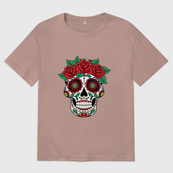 Футболка оверсайз женская Расписной женский череп, цвет: пыльно-розовый