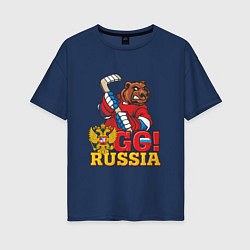 Футболка оверсайз женская Hockey: Go Russia, цвет: тёмно-синий