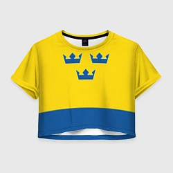 Футболка 3D укороченная женская Сборная Швеции: домашняя форма, цвет: 3D-принт