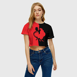 Футболка 3D укороченная женская Черное и красное, цвет: 3D-принт — фото 2